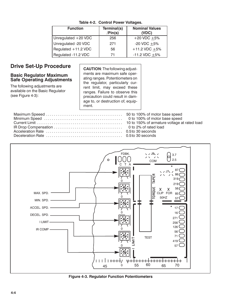 Drive setćup procedure, Basic regulator maximum safe operating adjustments | Rockwell Automation MinPak Plus DC Drive User Manual User Manual | Page 27 / 74