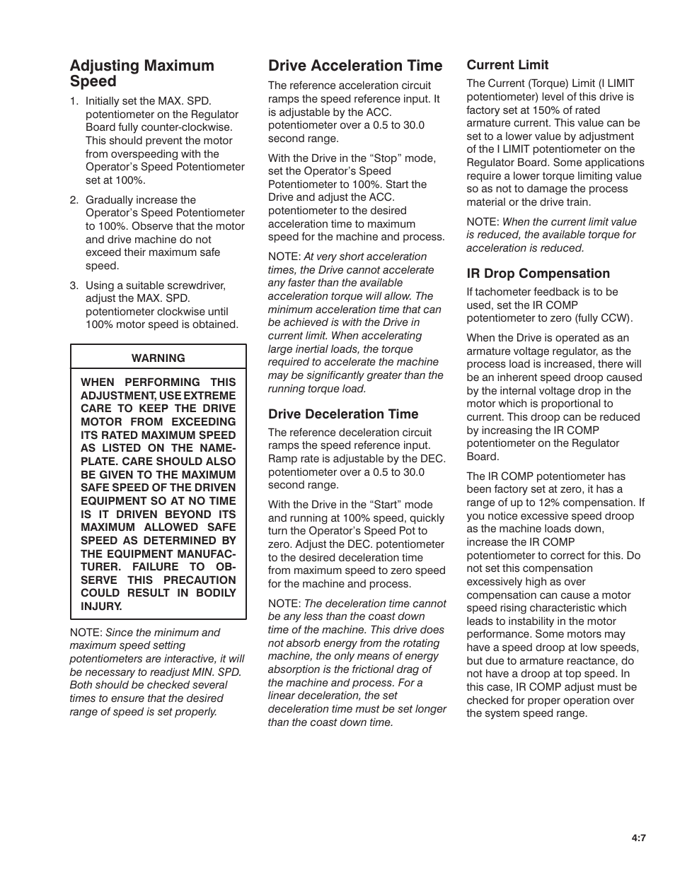 Adjusting maximum speed, Drive acceleration time | Rockwell Automation MinPak Plus DC Drive User Manual User Manual | Page 30 / 74