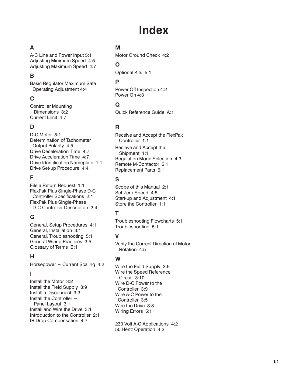 Index | Rockwell Automation MinPak Plus DC Drive User Manual User Manual | Page 72 / 74