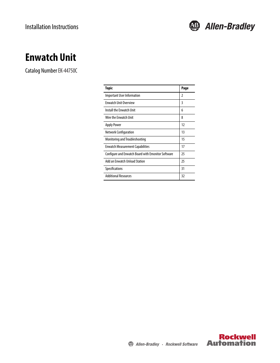 Rockwell Automation EK-44750C Enwatch Unit User Manual | 32 pages