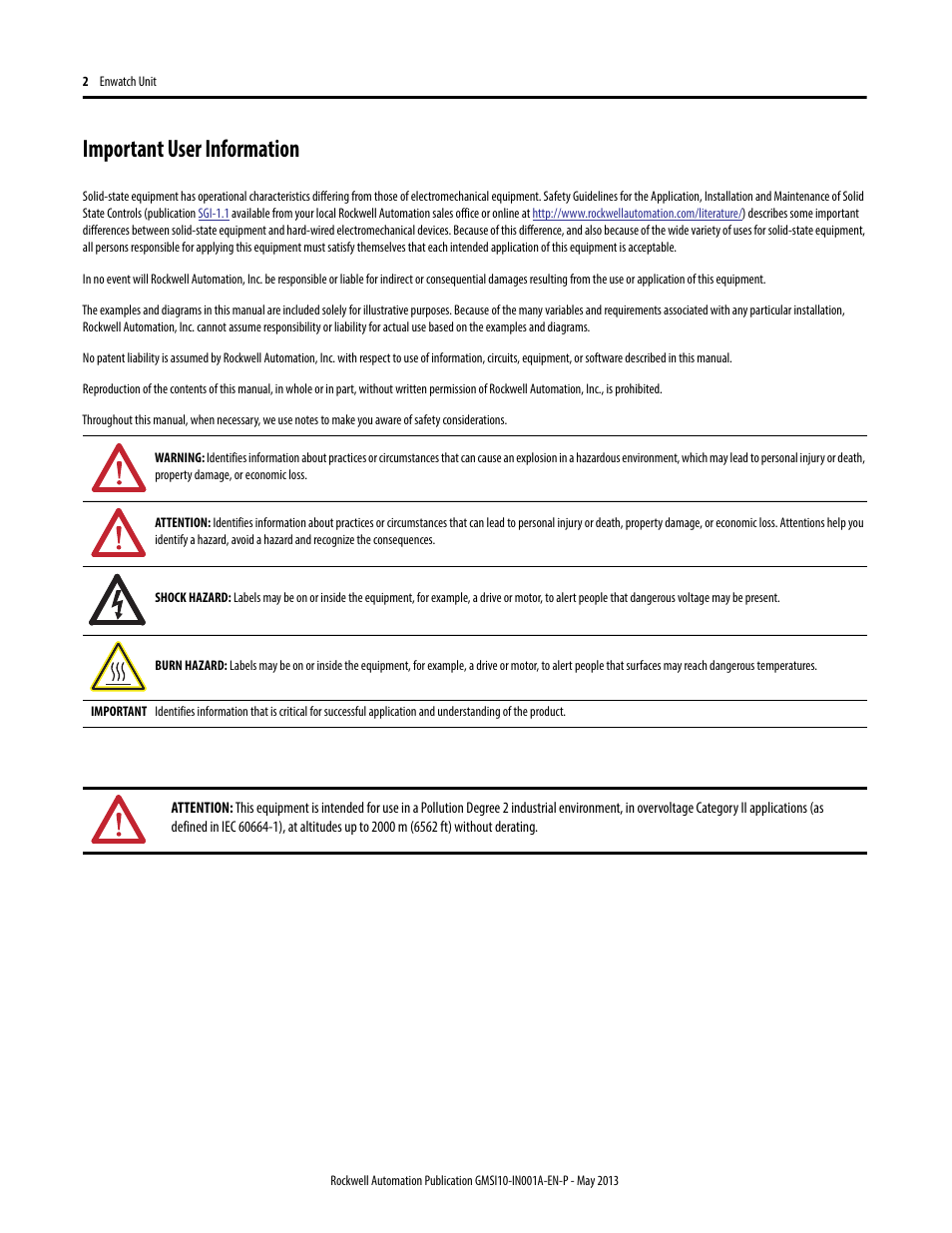 Important user information | Rockwell Automation EK-44750C Enwatch Unit User Manual | Page 2 / 32