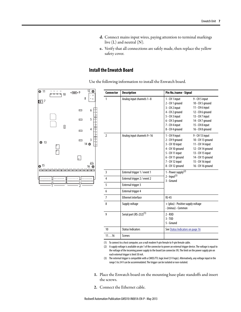 Install the enwatch board, 2 - input, 3 - ground | Rockwell Automation EK-44750C Enwatch Unit User Manual | Page 7 / 32