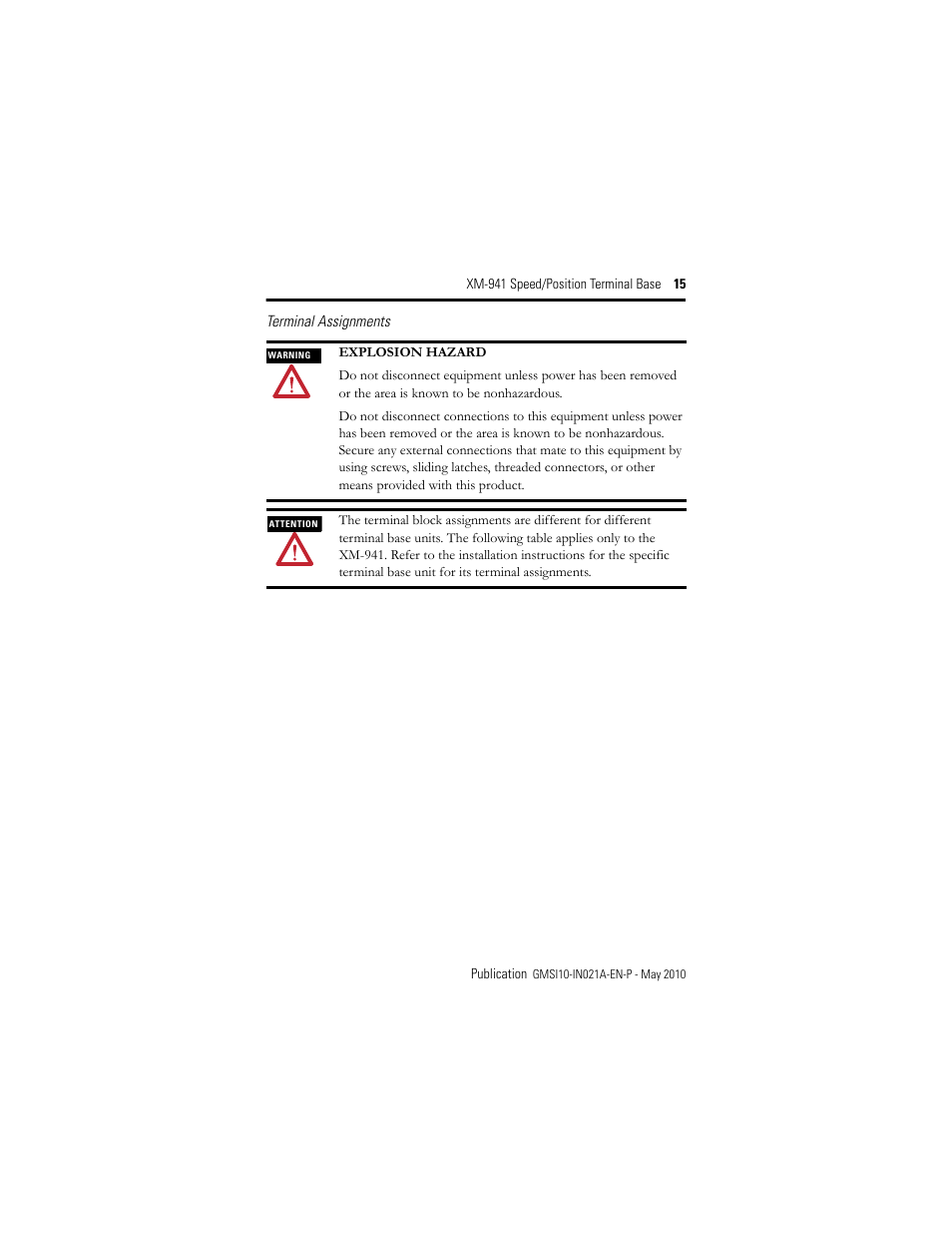 Rockwell Automation 1440-TB-B XM-941 Speed/Position Terminal Base User Manual | Page 15 / 22