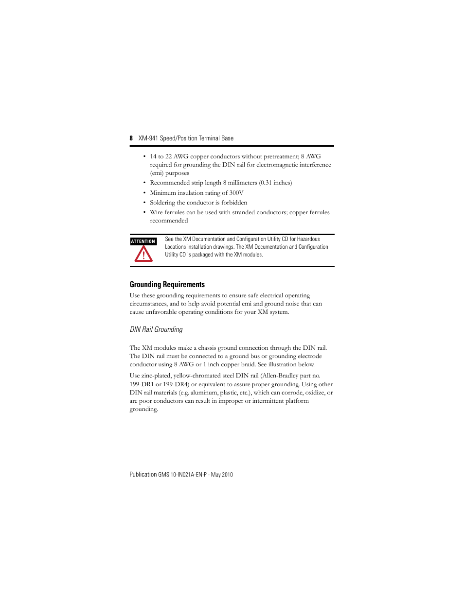Grounding requirements | Rockwell Automation 1440-TB-B XM-941 Speed/Position Terminal Base User Manual | Page 8 / 22