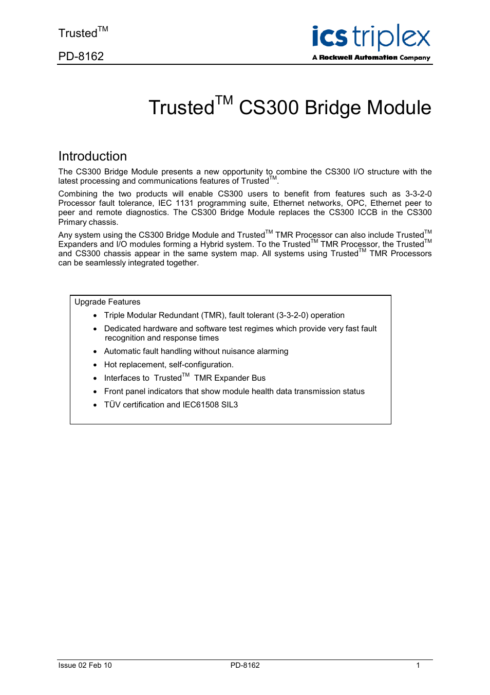 Rockwell Automation CS300 Trusted Bridge Module User Manual | 34 pages