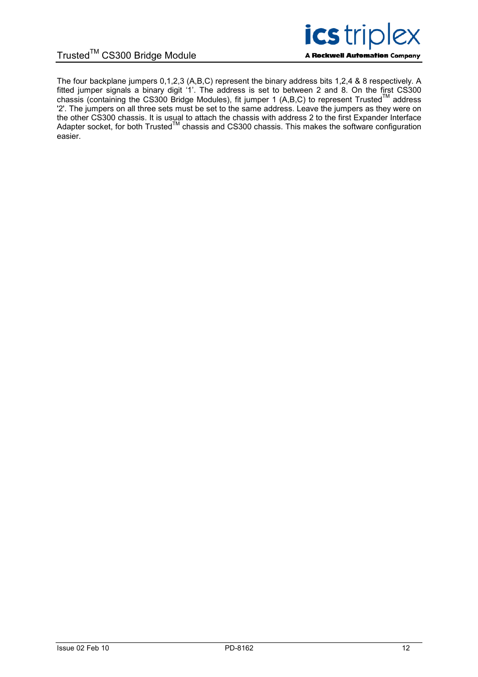 Trusted, Cs300 bridge module | Rockwell Automation CS300 Trusted Bridge Module User Manual | Page 12 / 34