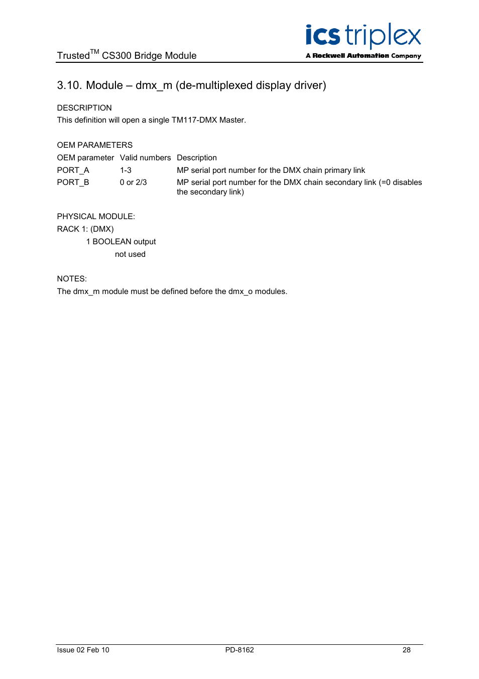 Module – dmx_m (de-multiplexed display driver) | Rockwell Automation CS300 Trusted Bridge Module User Manual | Page 28 / 34