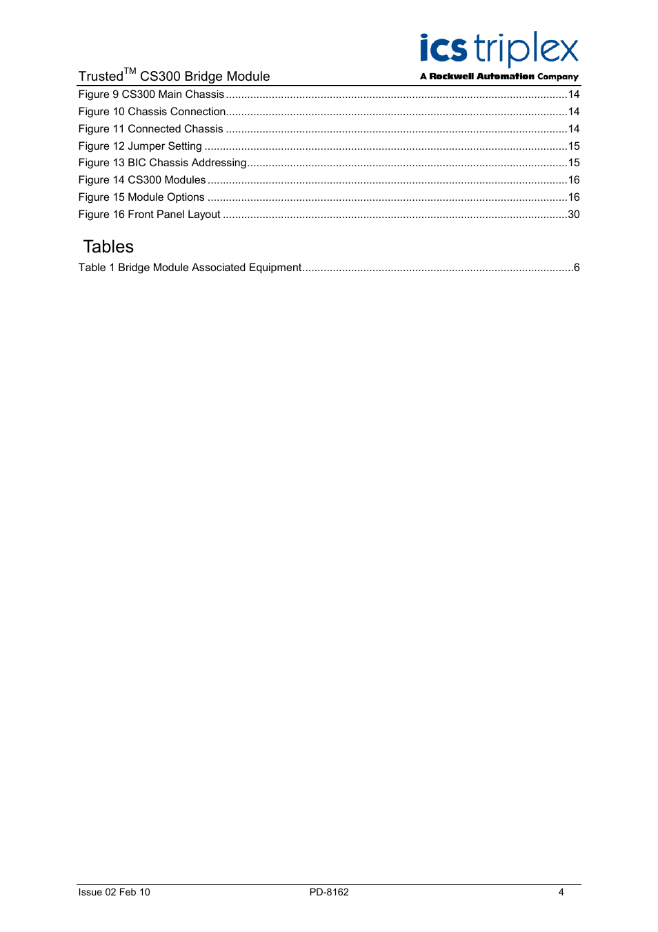 Tables | Rockwell Automation CS300 Trusted Bridge Module User Manual | Page 4 / 34