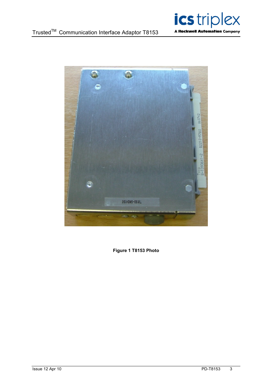 Trusted, Communication interface adaptor t8153 | Rockwell Automation T8153 Trusted Communications Interface Adaptor User Manual | Page 3 / 18