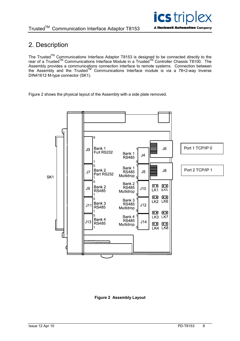 Description, Figure 2 assembly layout, Trusted | Communication interface adaptor t8153 | Rockwell Automation T8153 Trusted Communications Interface Adaptor User Manual | Page 8 / 18
