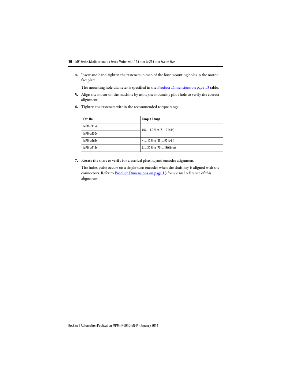 Rockwell Automation MPM-Bxxx Medium Inertia Servo Motor User Manual | Page 10 / 24