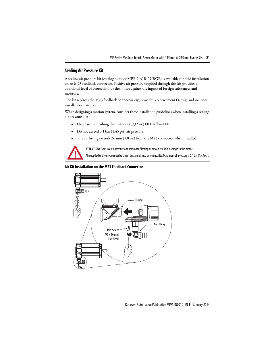 Sealing air pressure kit | Rockwell Automation MPM-Bxxx Medium Inertia Servo Motor User Manual | Page 21 / 24