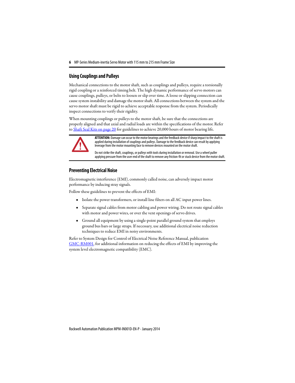 Using couplings and pulleys, Preventing electrical noise | Rockwell Automation MPM-Bxxx Medium Inertia Servo Motor User Manual | Page 6 / 24