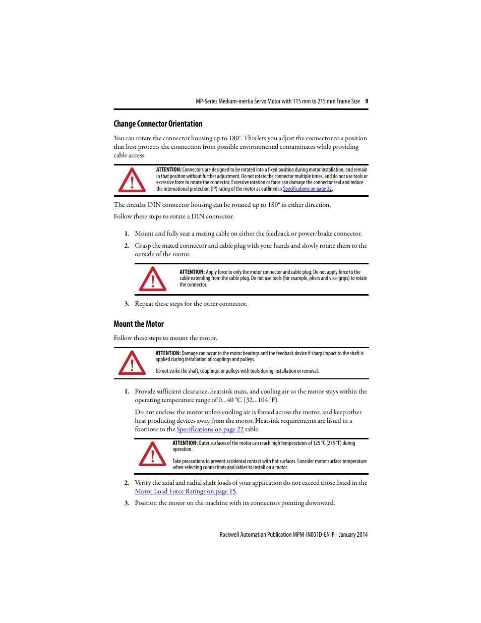 Change connector orientation, Mount the motor | Rockwell Automation MPM-Bxxx Medium Inertia Servo Motor User Manual | Page 9 / 24
