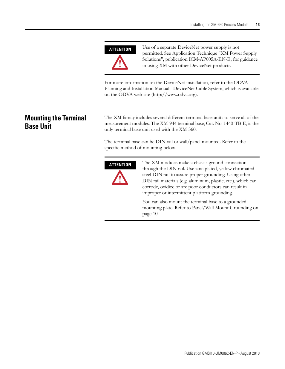 Mounting the terminal base unit | Rockwell Automation 1440-TPR06-00RE XM-360 Process Module User Manual | Page 21 / 121