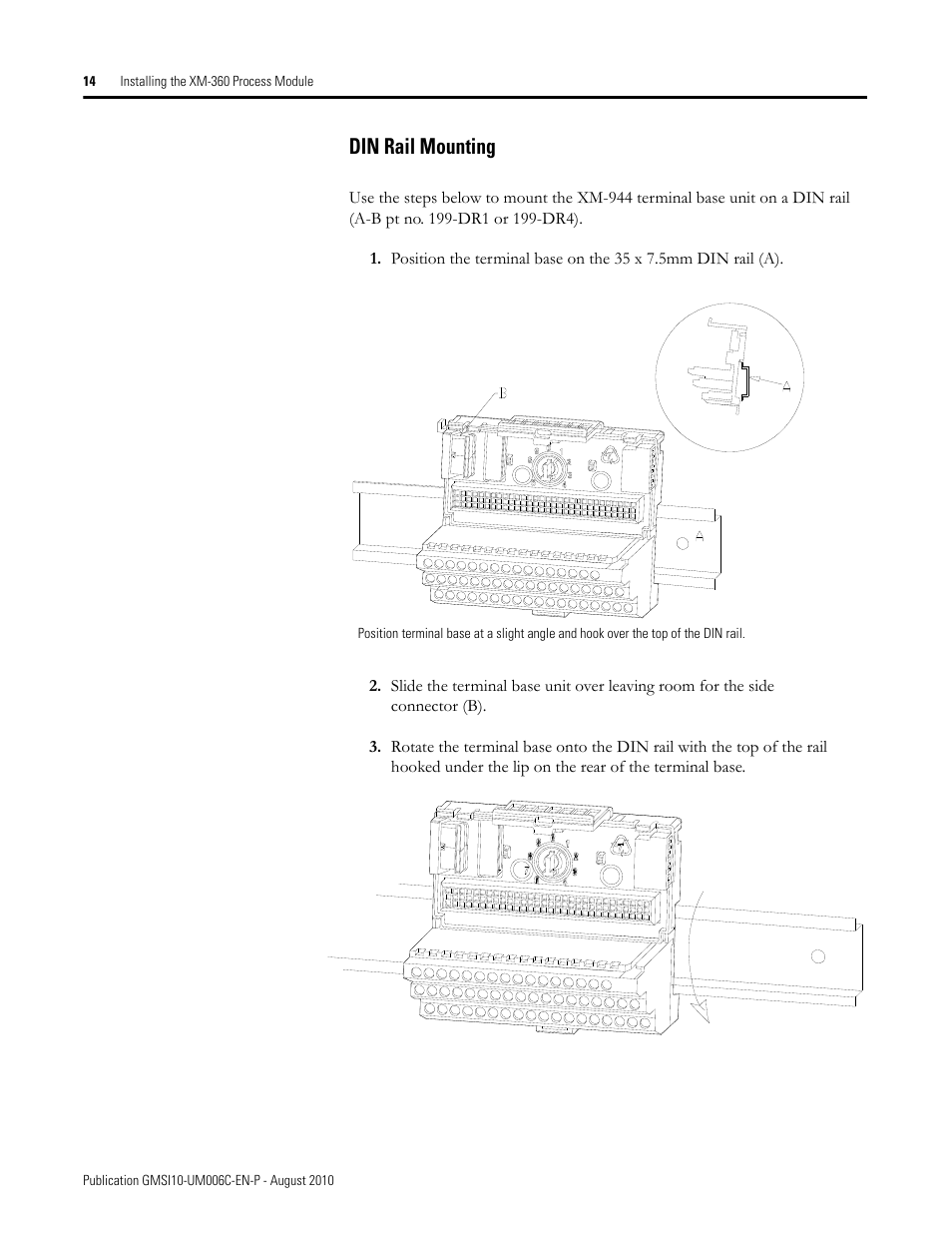 Din rail mounting | Rockwell Automation 1440-TPR06-00RE XM-360 Process Module User Manual | Page 22 / 121