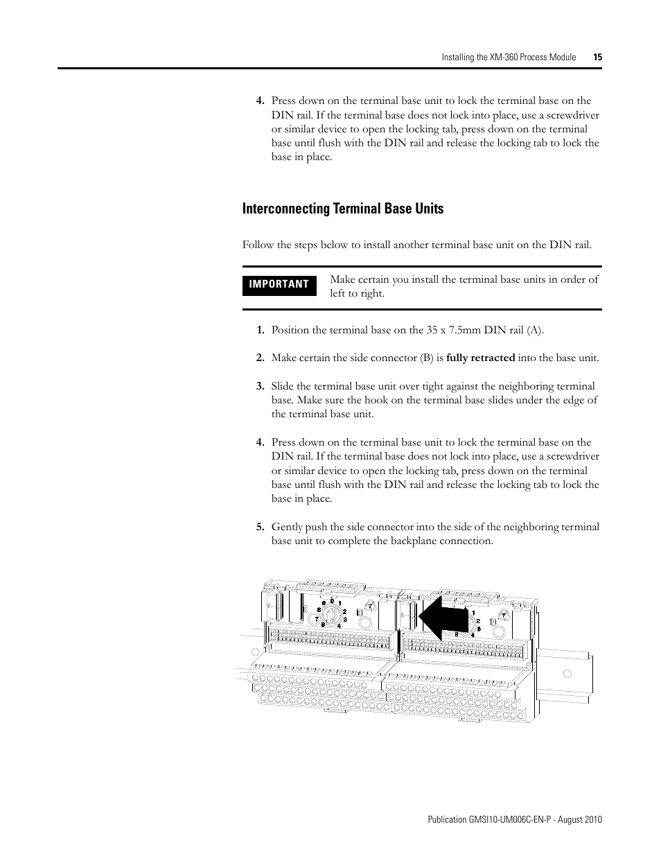 Interconnecting terminal base units | Rockwell Automation 1440-TPR06-00RE XM-360 Process Module User Manual | Page 23 / 121