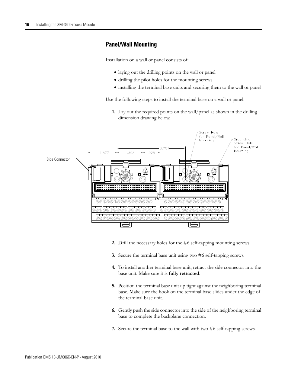 Panel/wall mounting | Rockwell Automation 1440-TPR06-00RE XM-360 Process Module User Manual | Page 24 / 121