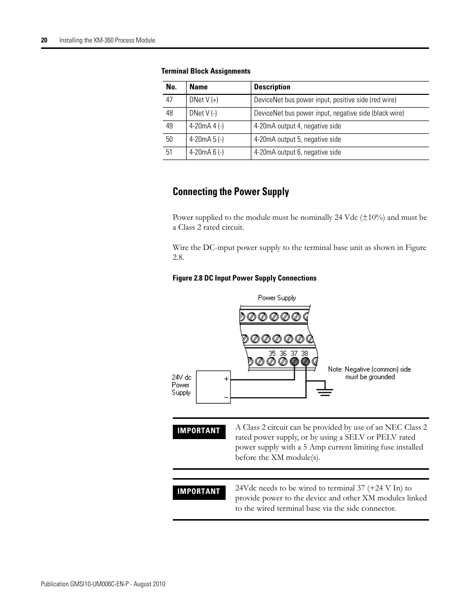 Connecting the power supply | Rockwell Automation 1440-TPR06-00RE XM-360 Process Module User Manual | Page 28 / 121