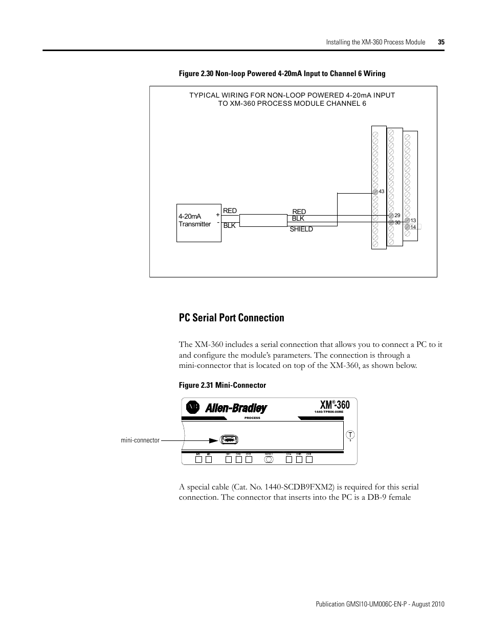 Pc serial port connection | Rockwell Automation 1440-TPR06-00RE XM-360 Process Module User Manual | Page 43 / 121