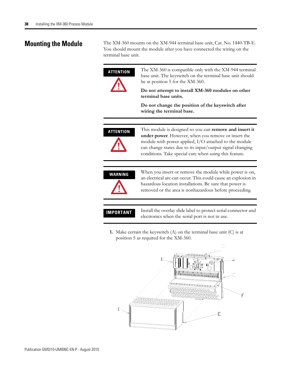 Mounting the module | Rockwell Automation 1440-TPR06-00RE XM-360 Process Module User Manual | Page 46 / 121