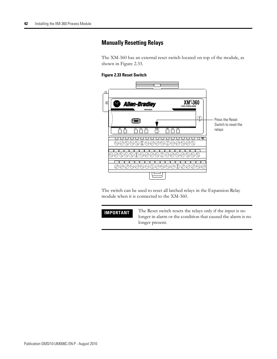 Manually resetting relays | Rockwell Automation 1440-TPR06-00RE XM-360 Process Module User Manual | Page 50 / 121