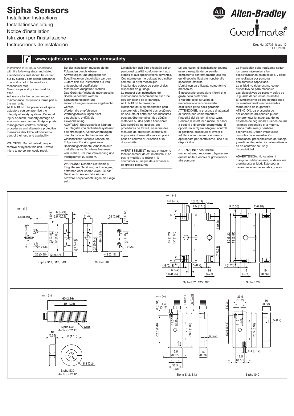 Rockwell Automation 440N Sipha Coded Magnetic Interlock Sensor Actuator User Manual | 4 pages