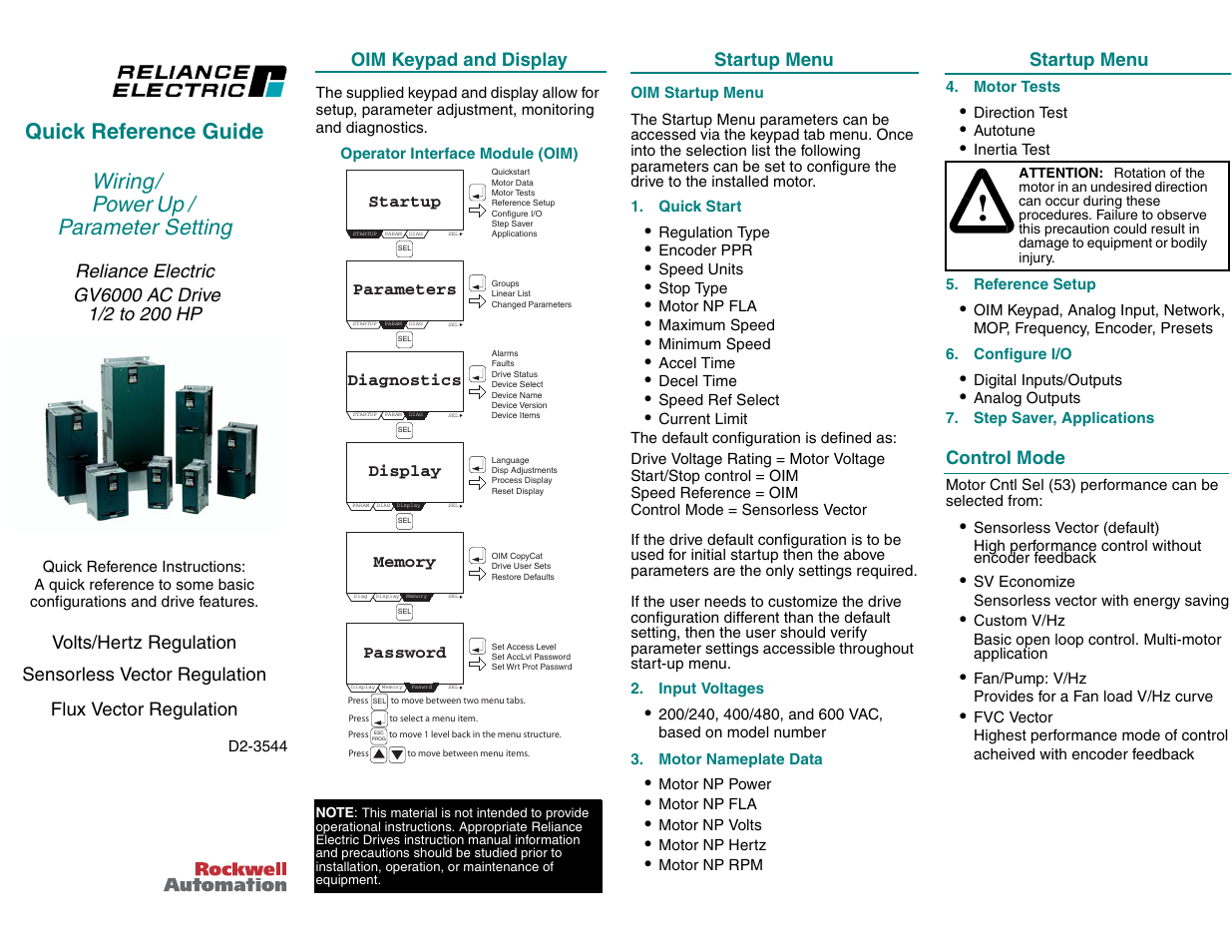 Rockwell Automation GV6000 Quick Reference Guide User Manual | 4 pages