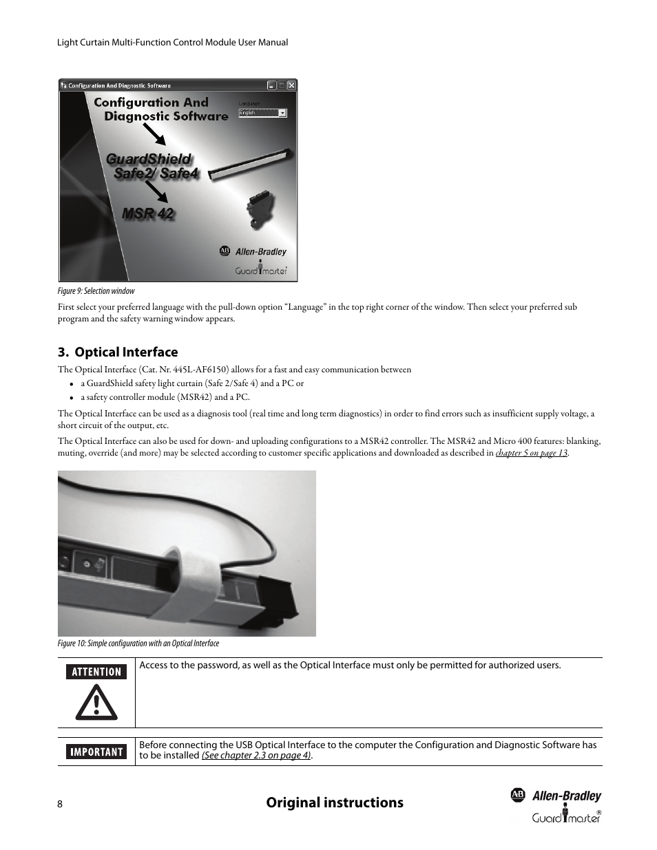 Optical interface, Figure 9 ). t, Original instructions | Rockwell Automation MSR42 Curtains Configuration and Diagnostic Software Tool User Manual User Manual | Page 10 / 60