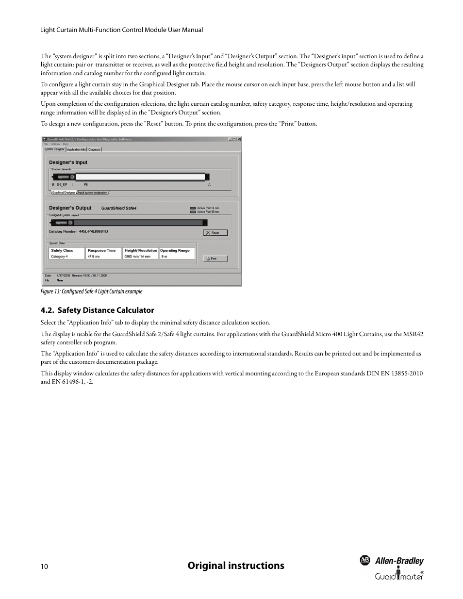 Safety distance calculator, Original instructions | Rockwell Automation MSR42 Curtains Configuration and Diagnostic Software Tool User Manual User Manual | Page 12 / 60