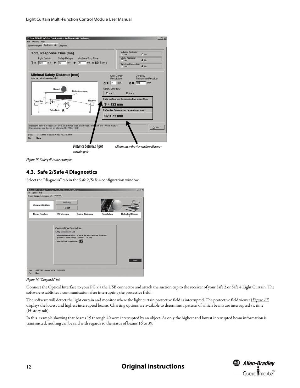 Safe 2/safe 4 diagnostics, Original instructions | Rockwell Automation MSR42 Curtains Configuration and Diagnostic Software Tool User Manual User Manual | Page 14 / 60