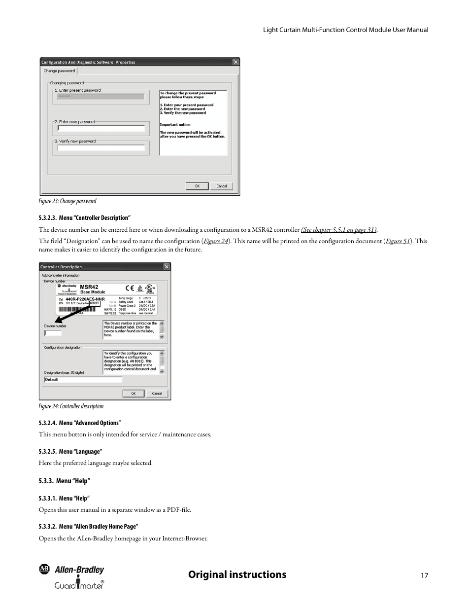 Menu “help, Figure 23, Original instructions | Rockwell Automation MSR42 Curtains Configuration and Diagnostic Software Tool User Manual User Manual | Page 19 / 60