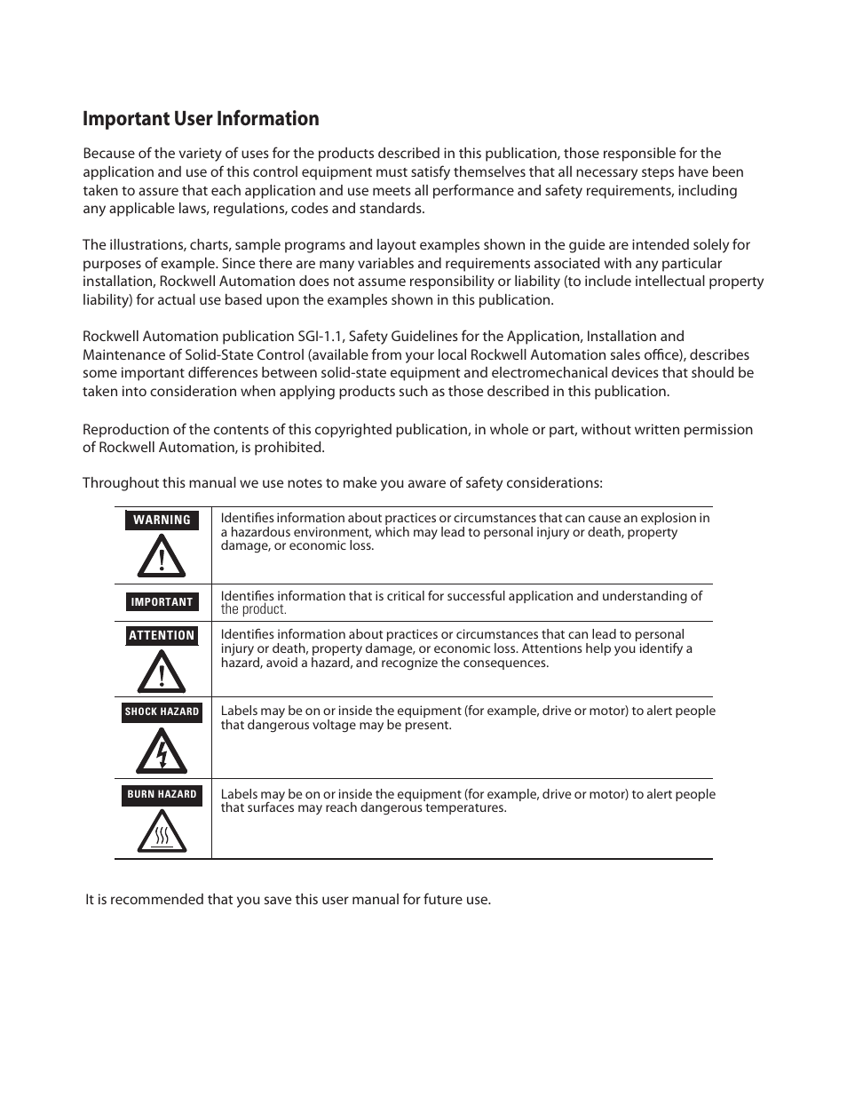 Important user information | Rockwell Automation MSR42 Curtains Configuration and Diagnostic Software Tool User Manual User Manual | Page 2 / 60