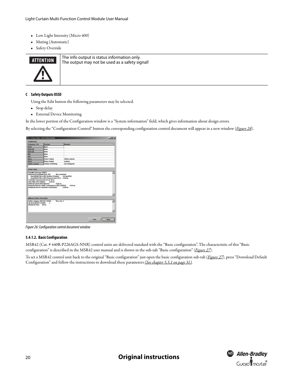 C safety outputs ossd, Original instructions | Rockwell Automation MSR42 Curtains Configuration and Diagnostic Software Tool User Manual User Manual | Page 22 / 60