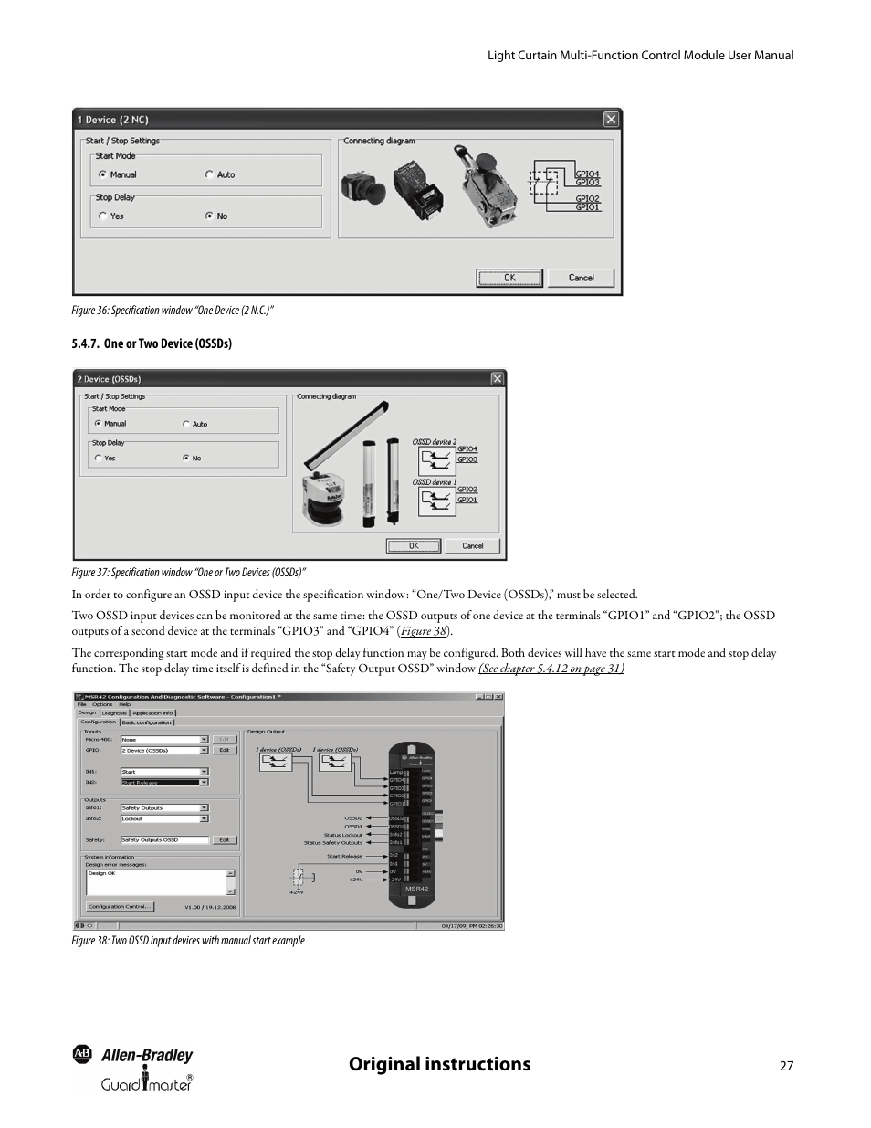 One or two device (ossds), Figure 36 ), t, Original instructions | Rockwell Automation MSR42 Curtains Configuration and Diagnostic Software Tool User Manual User Manual | Page 29 / 60