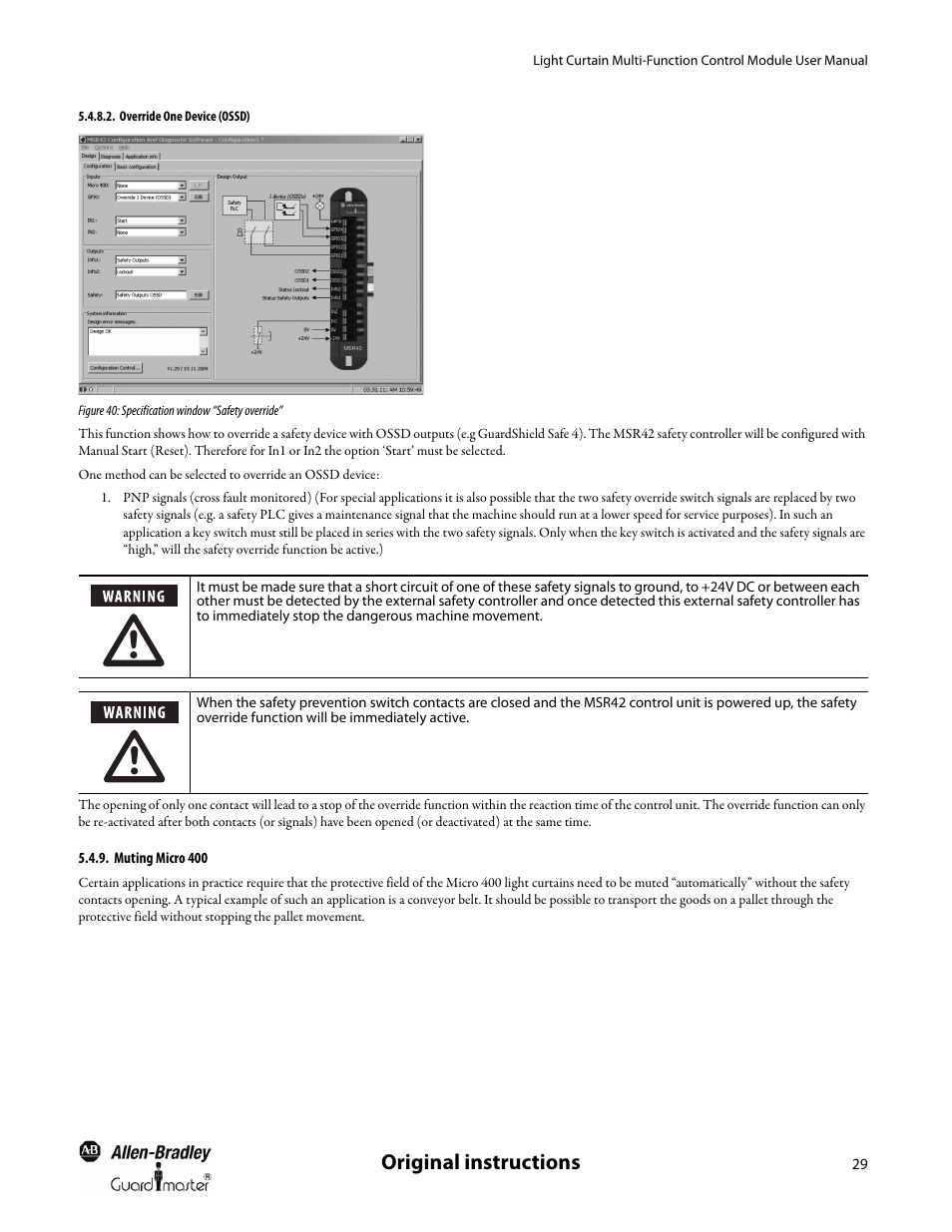 Muting micro 400, Original instructions | Rockwell Automation MSR42 Curtains Configuration and Diagnostic Software Tool User Manual User Manual | Page 31 / 60