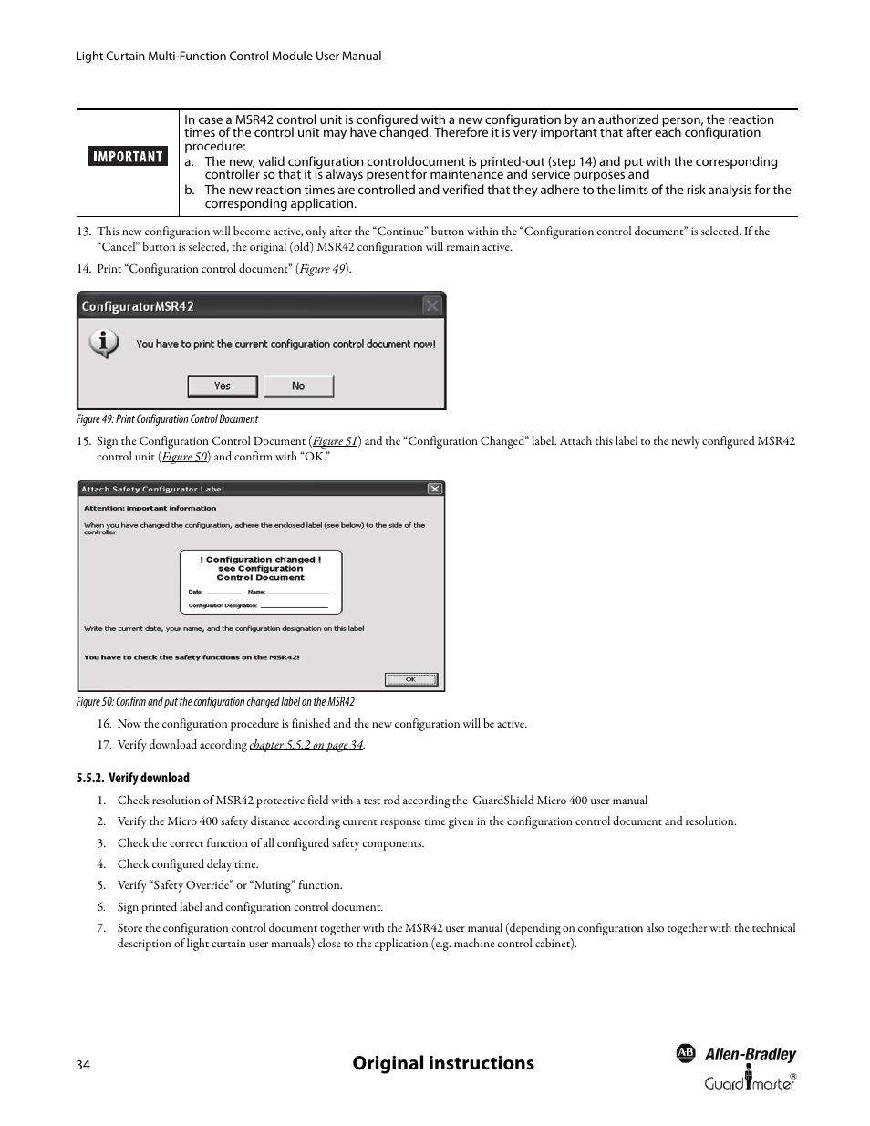 Verify download, Original instructions | Rockwell Automation MSR42 Curtains Configuration and Diagnostic Software Tool User Manual User Manual | Page 36 / 60