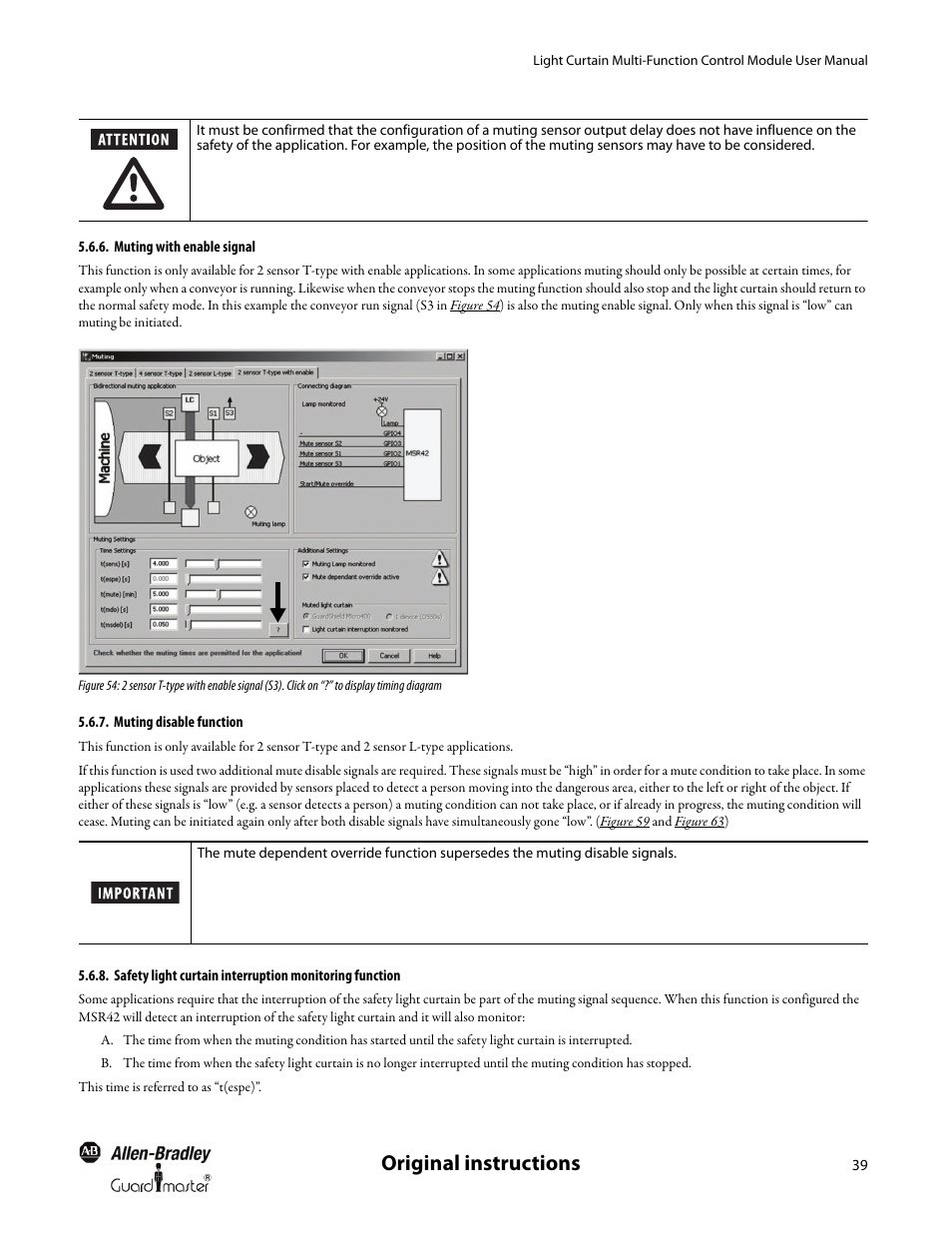 Muting with enable signal, Muting disable function, Original instructions | Rockwell Automation MSR42 Curtains Configuration and Diagnostic Software Tool User Manual User Manual | Page 41 / 60