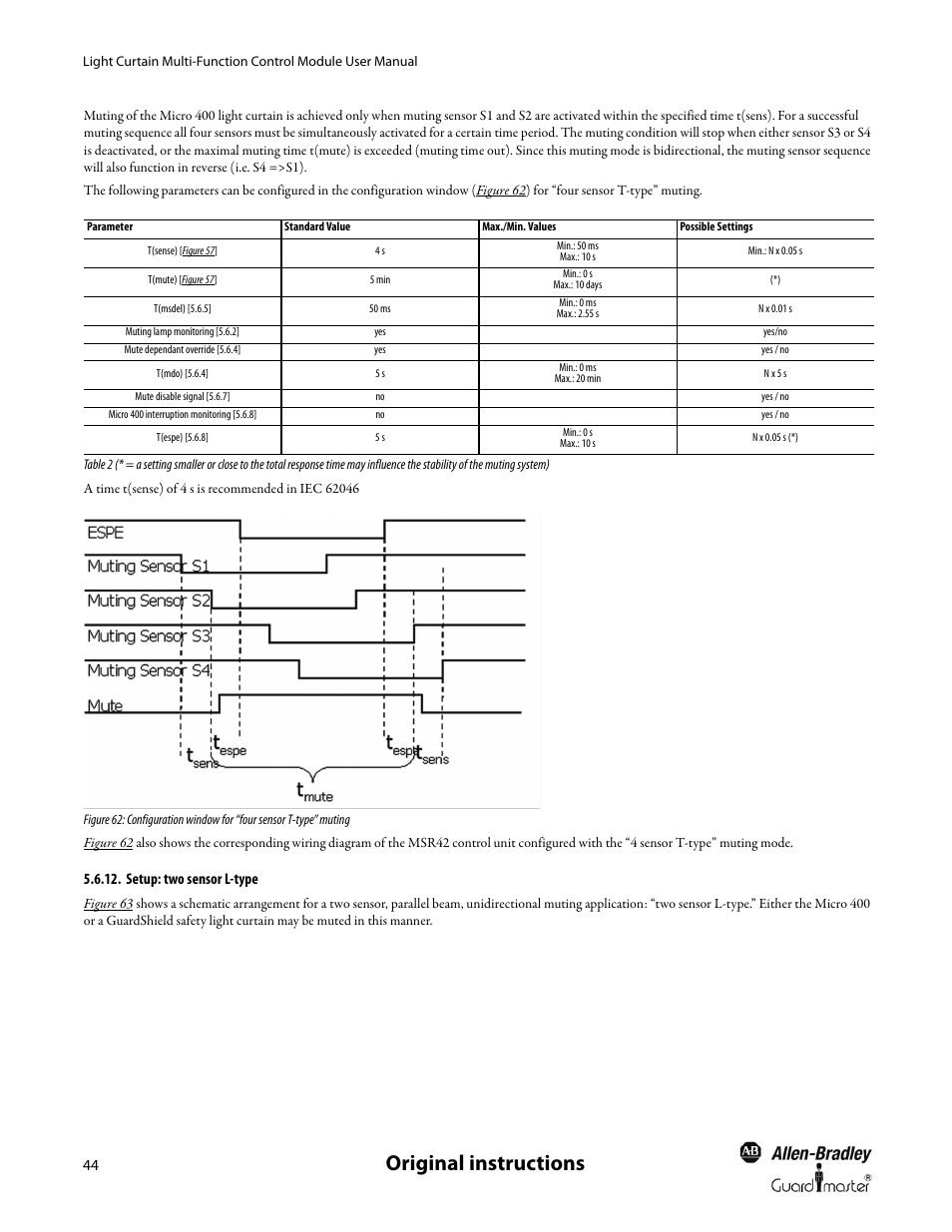 Setup: two sensor l-type, Original instructions | Rockwell Automation MSR42 Curtains Configuration and Diagnostic Software Tool User Manual User Manual | Page 46 / 60