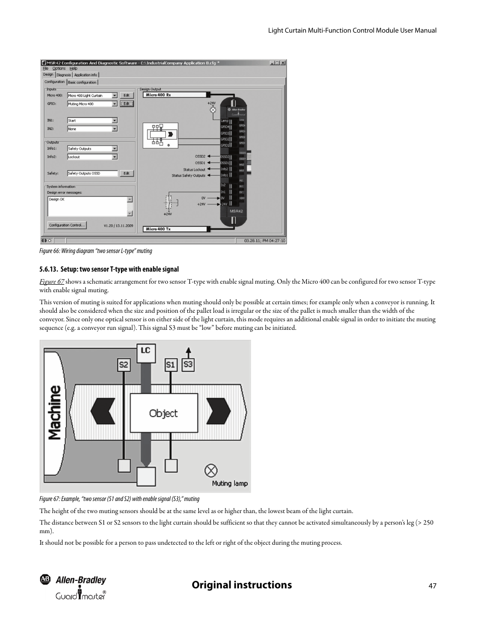 Setup: two sensor t-type with enable signal, Figure 66, Original instructions | Rockwell Automation MSR42 Curtains Configuration and Diagnostic Software Tool User Manual User Manual | Page 49 / 60