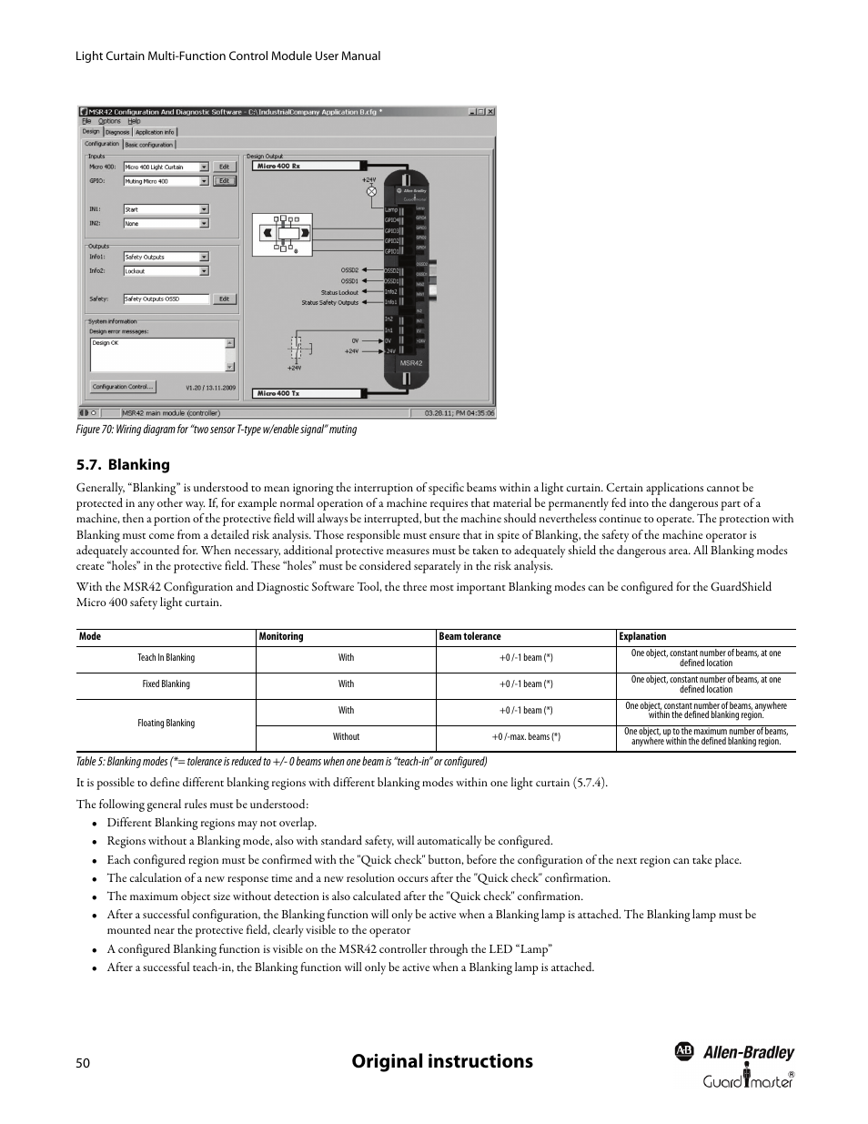 Blanking, Original instructions | Rockwell Automation MSR42 Curtains Configuration and Diagnostic Software Tool User Manual User Manual | Page 52 / 60