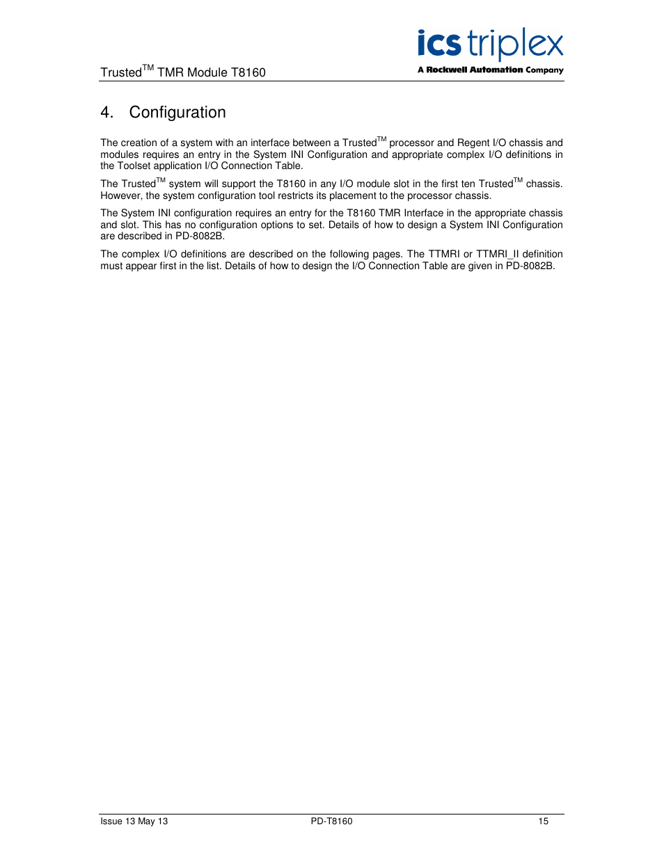 Configuration | Rockwell Automation T8160 Trusted TMR Interface User Manual | Page 15 / 80