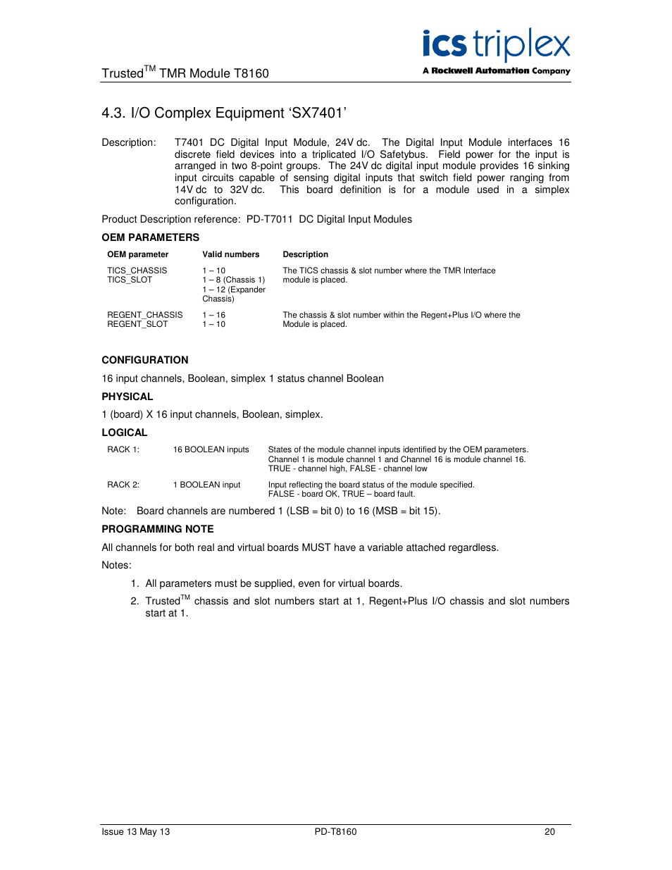 I/o complex equipment ‘sx7401, Trusted, Tmr module t8160 | Rockwell Automation T8160 Trusted TMR Interface User Manual | Page 20 / 80