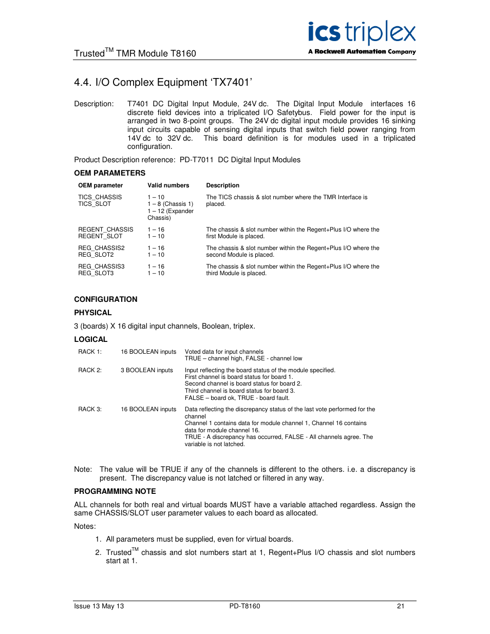 I/o complex equipment ‘tx7401, Trusted, Tmr module t8160 | Rockwell Automation T8160 Trusted TMR Interface User Manual | Page 21 / 80