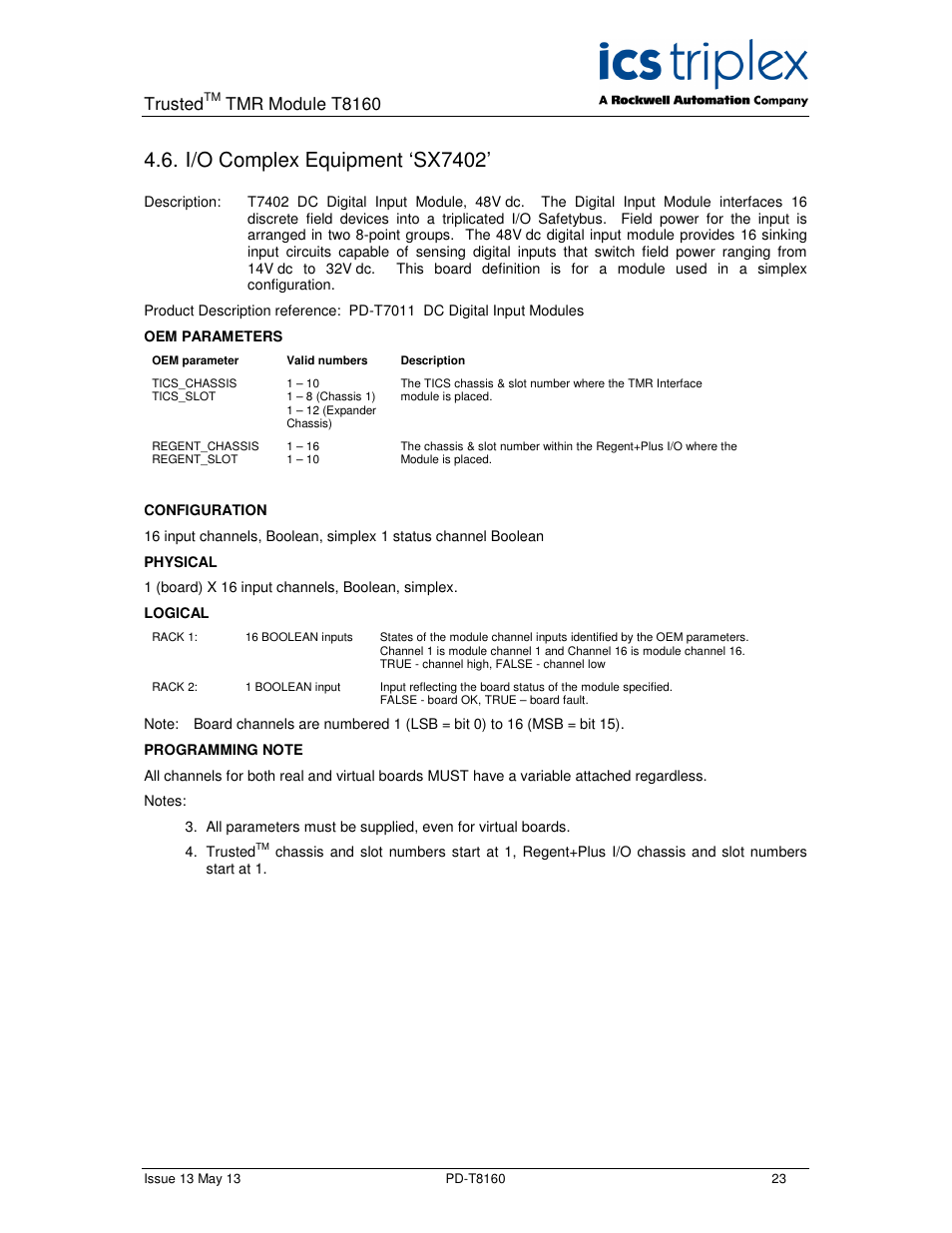 I/o complex equipment ‘sx7402, Trusted, Tmr module t8160 | Rockwell Automation T8160 Trusted TMR Interface User Manual | Page 23 / 80