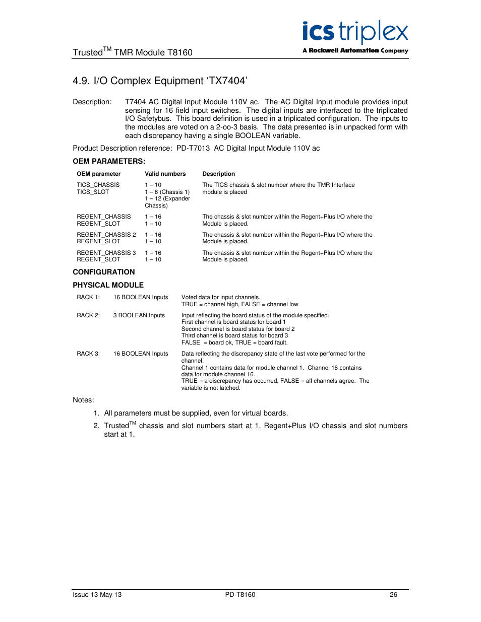 I/o complex equipment ‘tx7404, Trusted, Tmr module t8160 | Rockwell Automation T8160 Trusted TMR Interface User Manual | Page 26 / 80