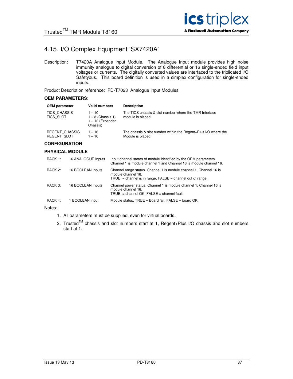 I/o complex equipment ‘sx7420a, Trusted, Tmr module t8160 | Rockwell Automation T8160 Trusted TMR Interface User Manual | Page 37 / 80