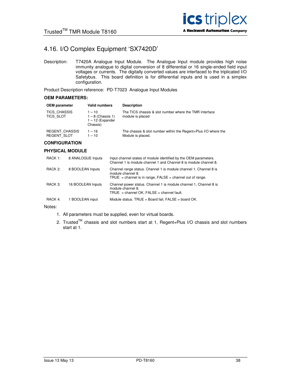 I/o complex equipment ‘sx7420d, Trusted, Tmr module t8160 | Rockwell Automation T8160 Trusted TMR Interface User Manual | Page 38 / 80