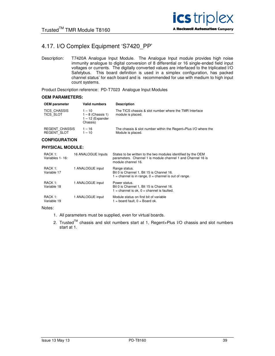 I/o complex equipment ‘s7420_pp, Trusted, Tmr module t8160 | Rockwell Automation T8160 Trusted TMR Interface User Manual | Page 39 / 80