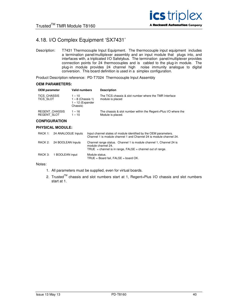 I/o complex equipment ‘sx7431, Trusted, Tmr module t8160 | Rockwell Automation T8160 Trusted TMR Interface User Manual | Page 40 / 80